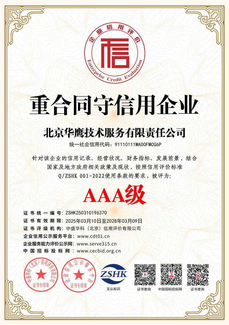 重合同守信用企业证书