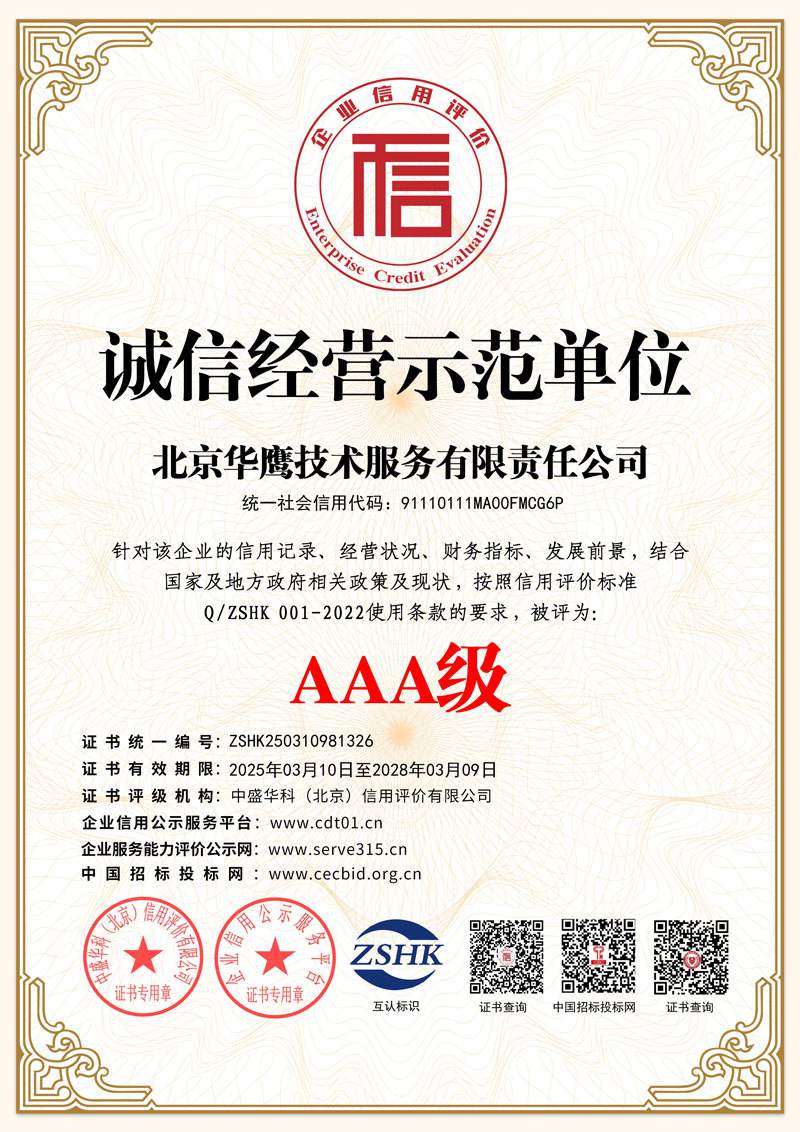 诚信经营示范单位证书